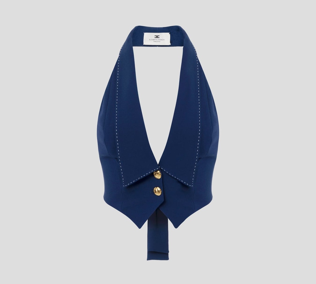 Elisabetta Franchi - CHALECO AZUL CON BOTONES DORADOS
