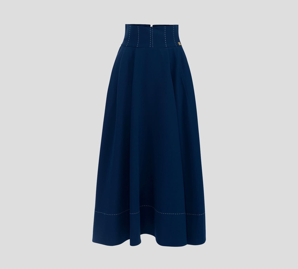 Elisabetta Franchi - FALDA CIRCULAR DE CREPÉ CON COSTURAS CONTRASTANTES