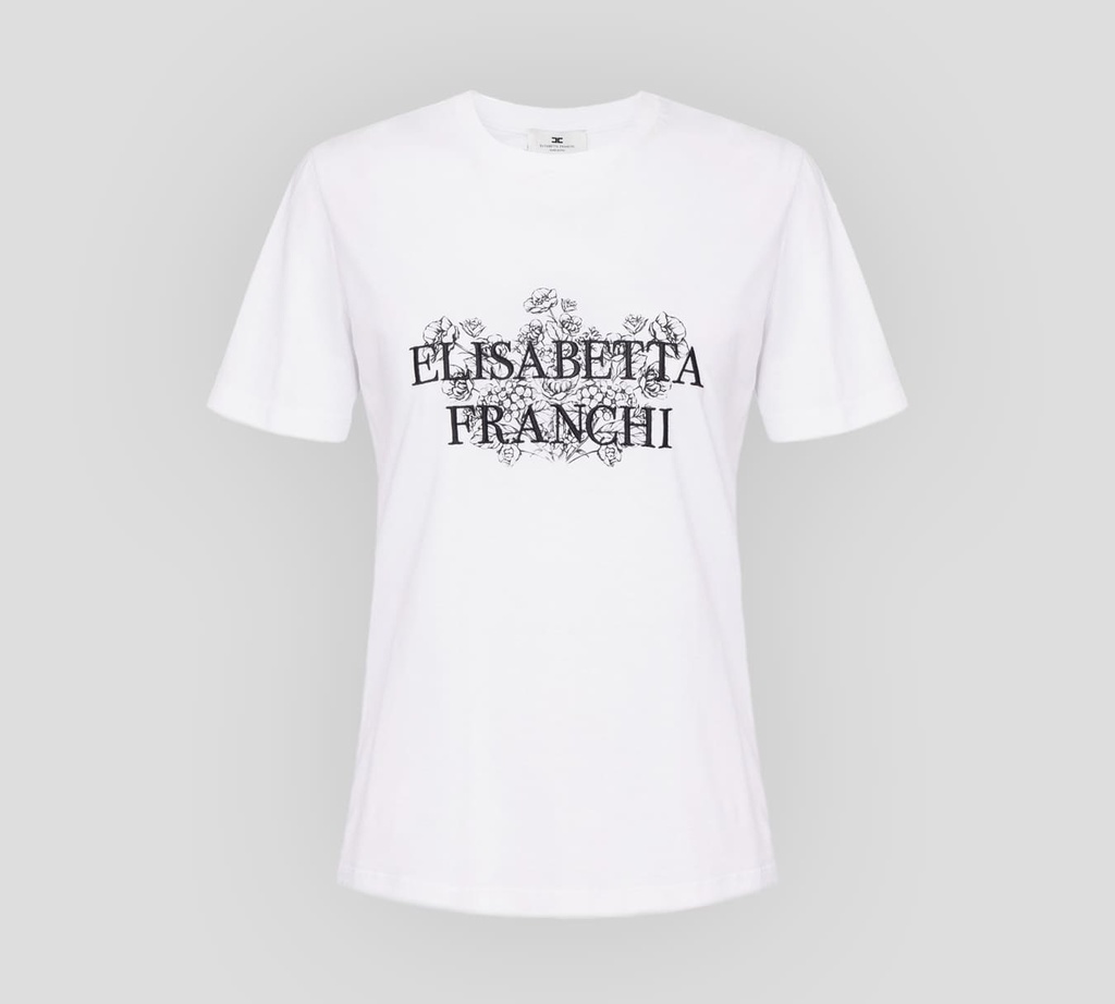 Elisabetta Franchi - FRANELA CUELLO REDONDO CON FLORES Y LOGO BORDADO