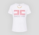 Elisabetta Franchi - FRANELA BLANCA CON CADENA Y LOGO EN ROJO