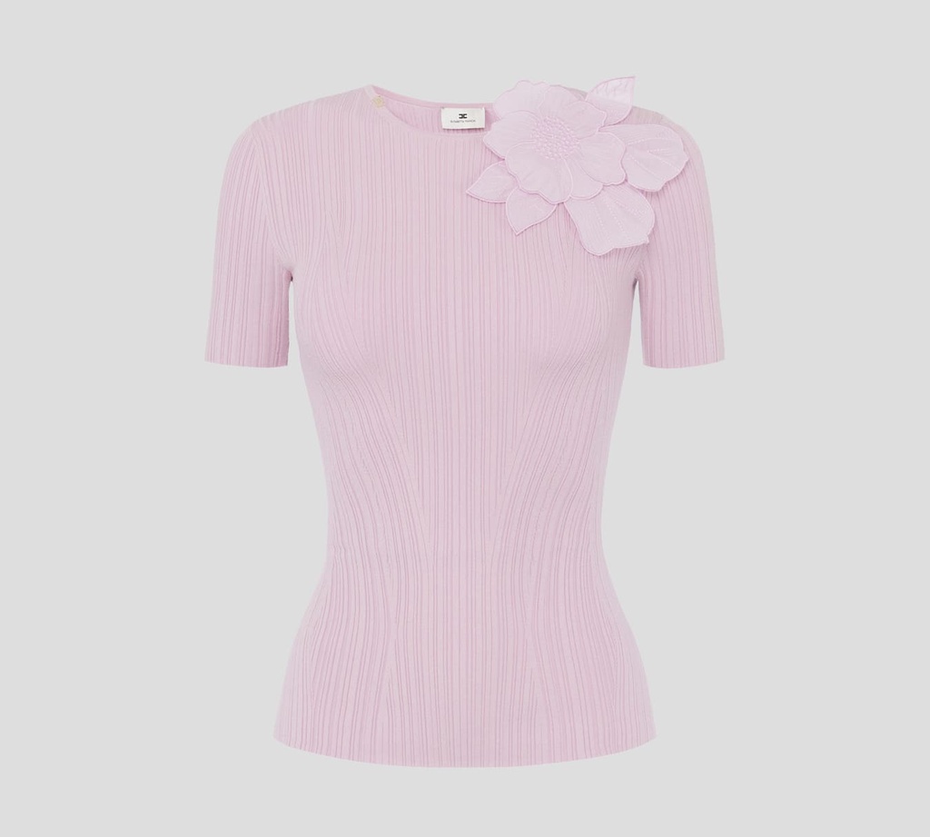 Elisabetta Franchi - BLUSA DE CANALÉ CON FLOR EN EL CUELLO