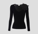 Elisabetta Franchi - BLUSA DE CANALÉ MANGA LARGA CON FLOR EN EL CUELLO