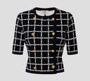 Elisabetta Franchi - BLUSA NEGRA CON PATRON DE LOGO BLANCO DESABROCHABLE