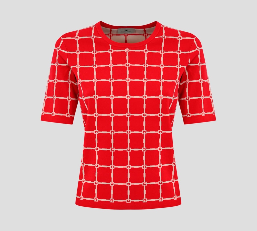 Elisabetta Franchi - BLUSA JACQUARD MANGA CORTA CON PATRÓN DE LOGO