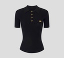 Elisabetta Franchi - BLUSA NEGRA CON CUELLO Y TELA ACANALADA