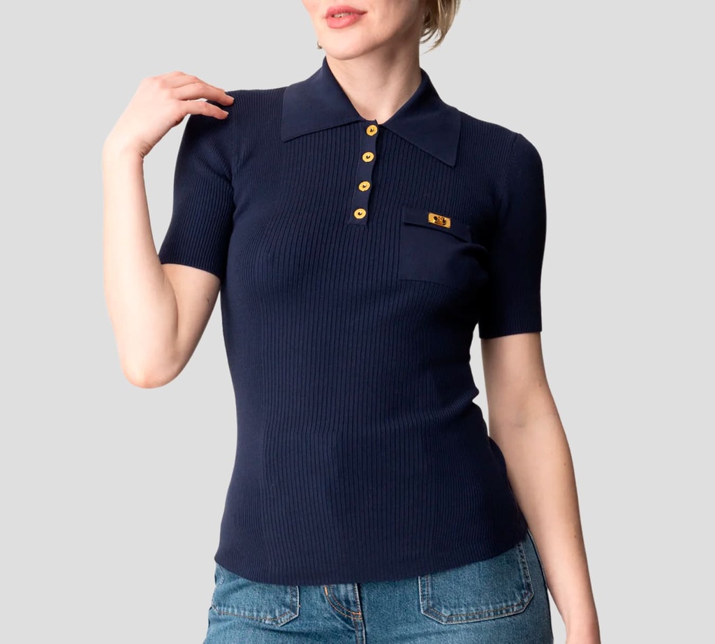 Elisabetta Franchi - POLO MICROACANALADA CON BOLSILLO EN EL PECHO