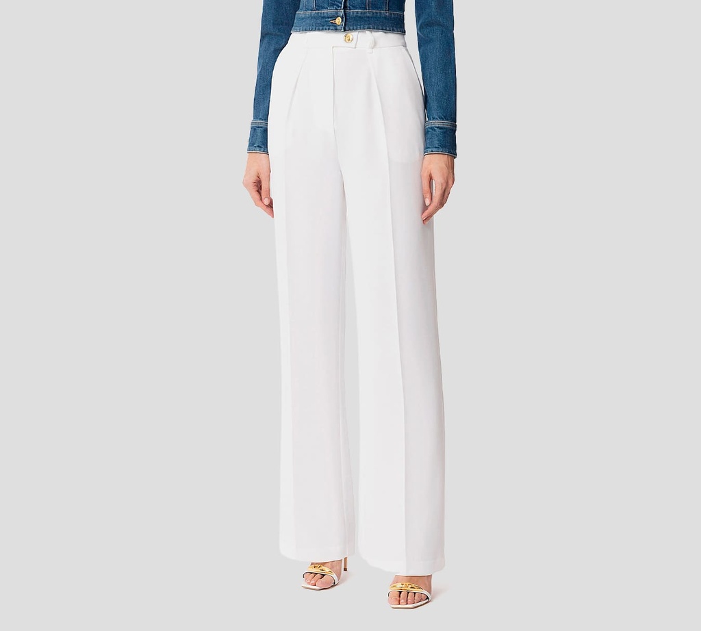 Elisabetta Franchi - PANTALÓN DE CREPÉ FLUIDO CON BOTONES DORADOS