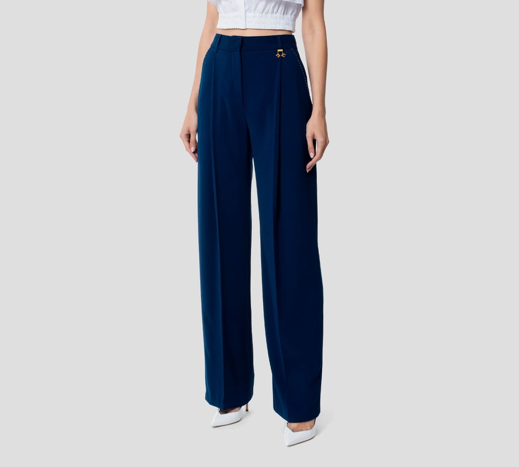 Elisabetta Franchi - PANTALÓN EN CREPÉ FLUIDO CORTE RECTO CON PINZA