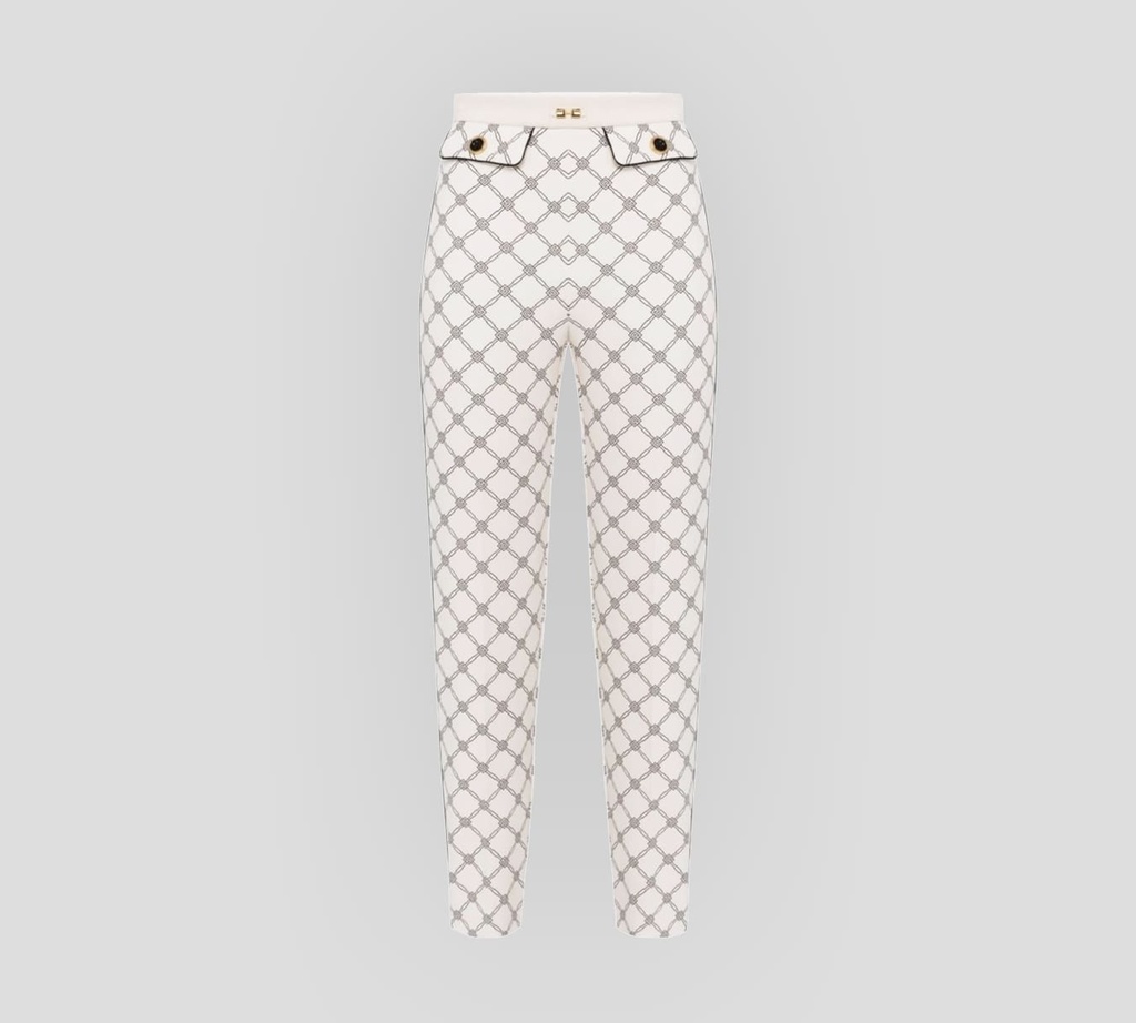 Elisabetta Franchi - PANTALÓN DE CREPÉ CON PATRÓN DE LOGO ROMBOIDE Y DOBLE BOLSILLO FRONTAL