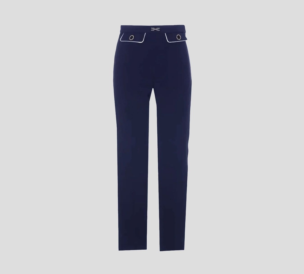 Elisabetta Franchi - PANTALÓN DE CREPÉ CON BORDES CONTRASTANTES Y DOBLE BOLSILLO FRONTAL