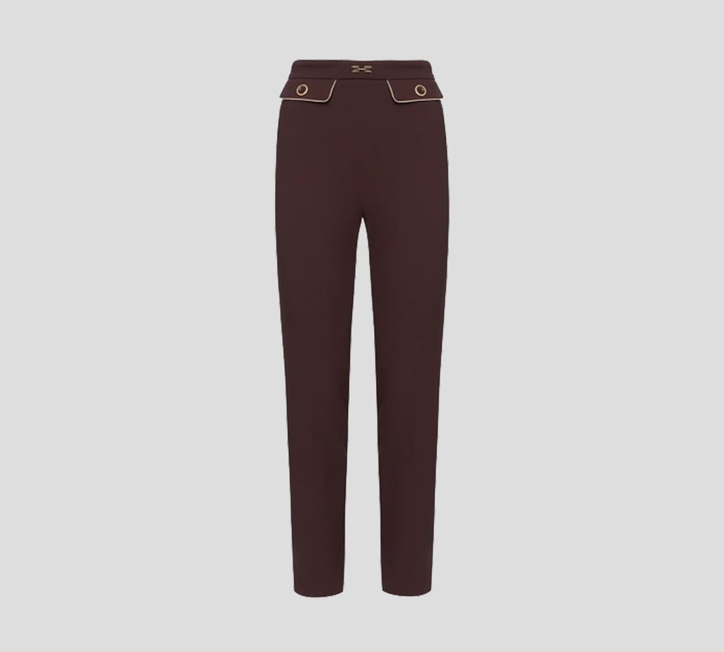 Elisabetta Franchi - PANTALÓN DE CREPÉ CON BORDES CONTRASTANTES Y DOBLE BOLSILLO FRONTAL
