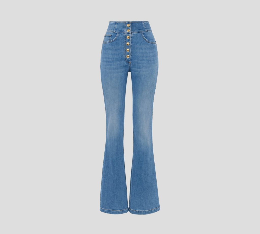 Elisabetta Franchi - BLUE JEAN CORTE ALTO DE BOTA ACAMPANADA CON BOTONERA AL FRENTE