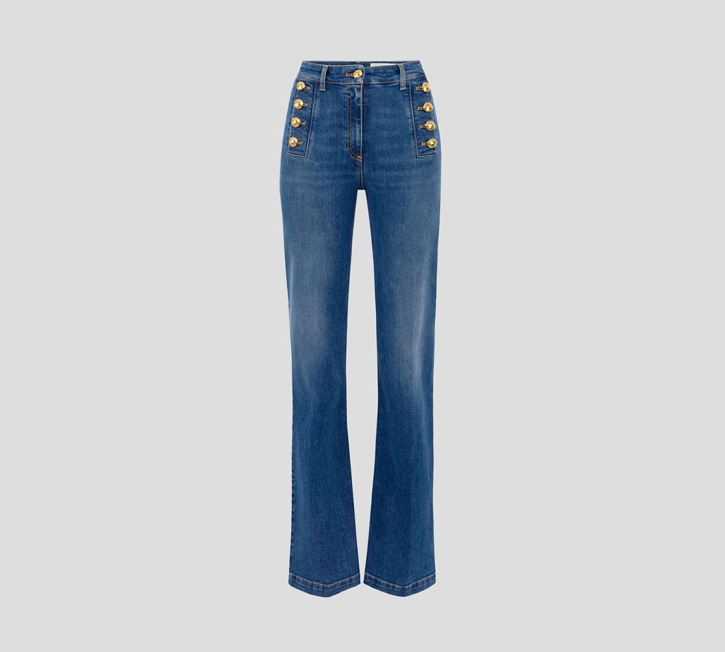 Elisabetta Franchi - BLUE JEAN CORTE RECTO CON BOTONES A LOS LATERALES