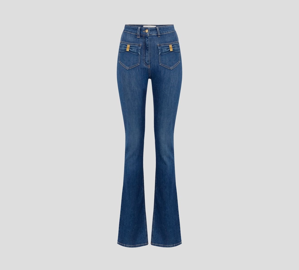 Elisabetta Franchi - JEAN CORTE ALTO SEMI ACAMPANADO CON BOLSILLOS FRONTALES