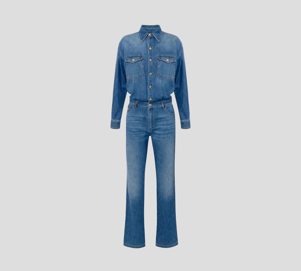 Elisabetta Franchi - ENTERIZO MANGA LARGA DE JEAN CON BOTONES DORADOS