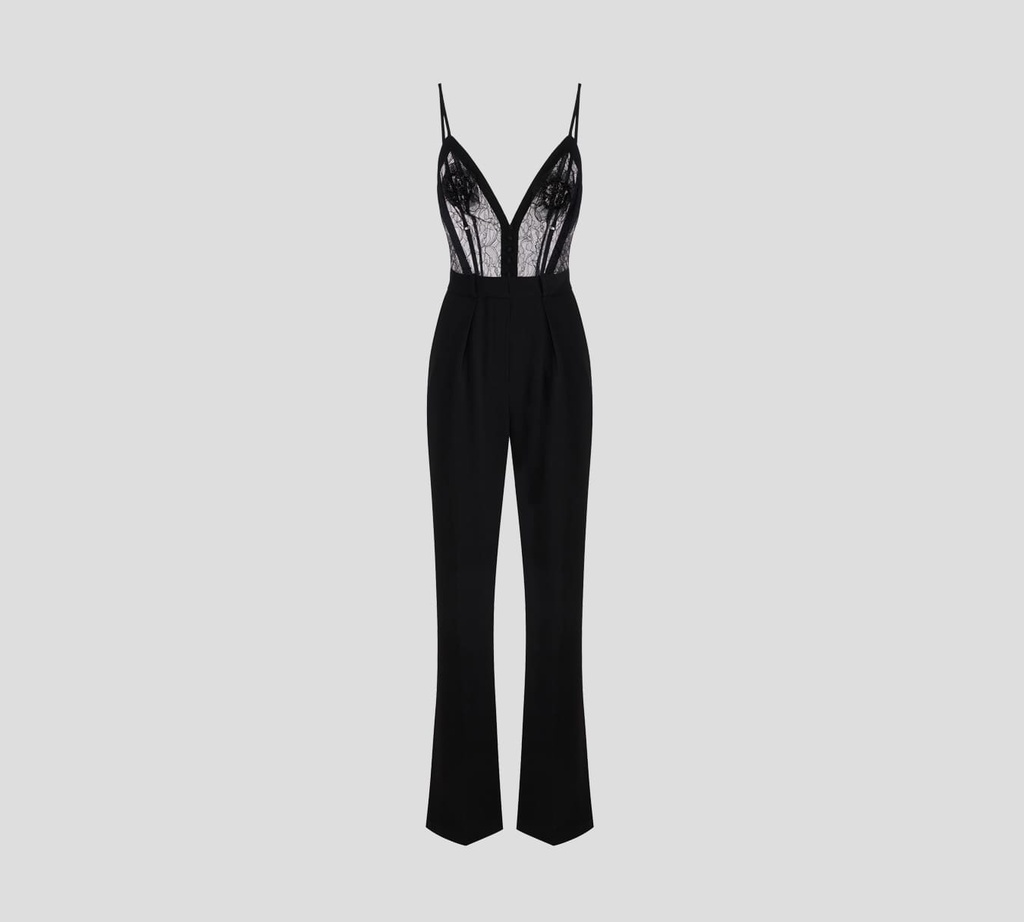 Elisabetta Franchi - JUMPSUIT EN CREPÉ LIGERO CON FLORES BORDADAS SOBRE TOP