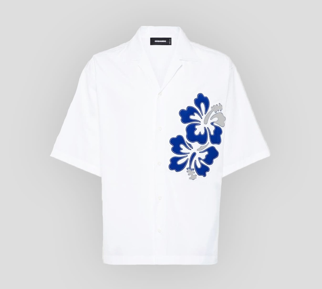 Dsquared2 - CAMISA BLANCA MANGA CORTA CON FLOR EN RELIEVE