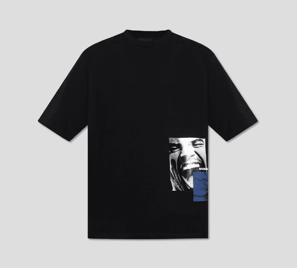 Dsquared2 - FRANELA CUELLO REDONDO NEGRA CON ESTAMPADO DE ROSTRO