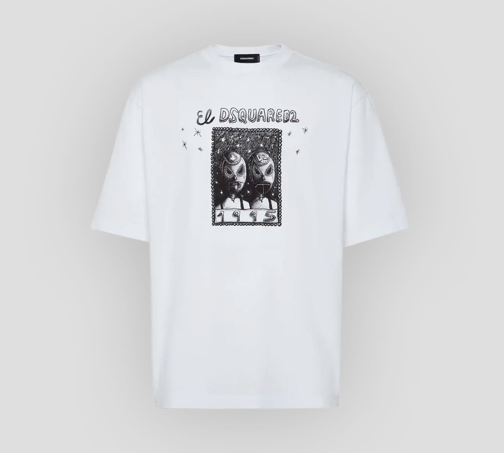 Dsquared2 - FRANELA CUELLO REDONDO CON ESTAMPADO DE LUCHADORES