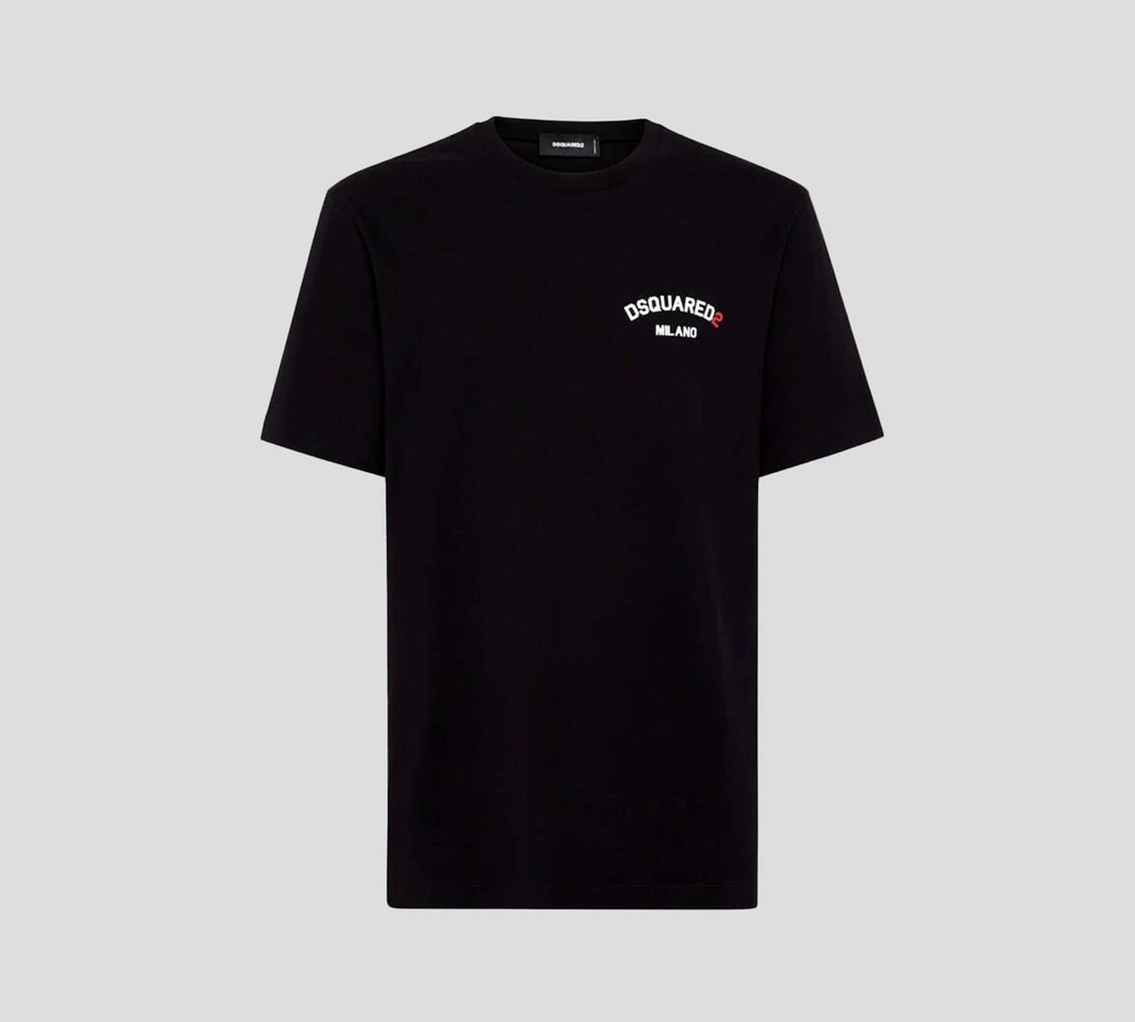 Dsquared2 - FRANELA CUELLO REDONDO NEGRA CON LOGO MILANO EN RELIEVE