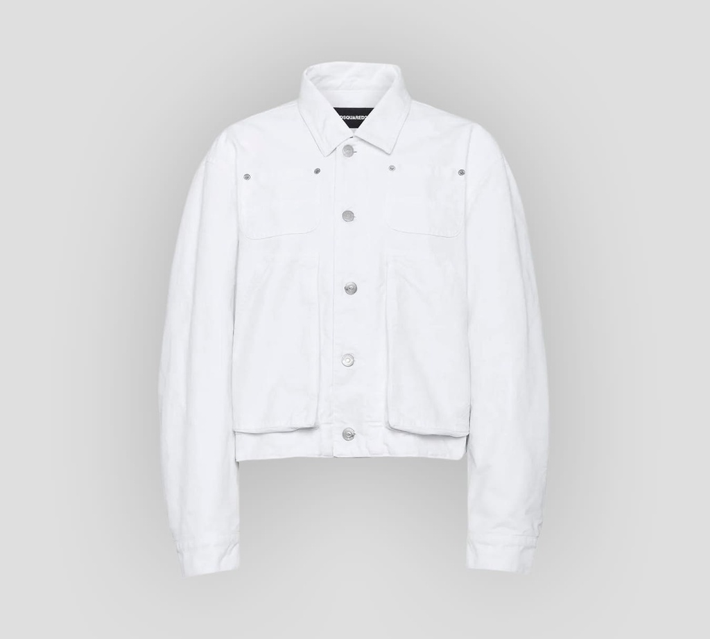 Dsquared2 - CHAQUETA CORTA DE JEAN BLANCO CON BOLSILLOS GRANDES FRONTALES