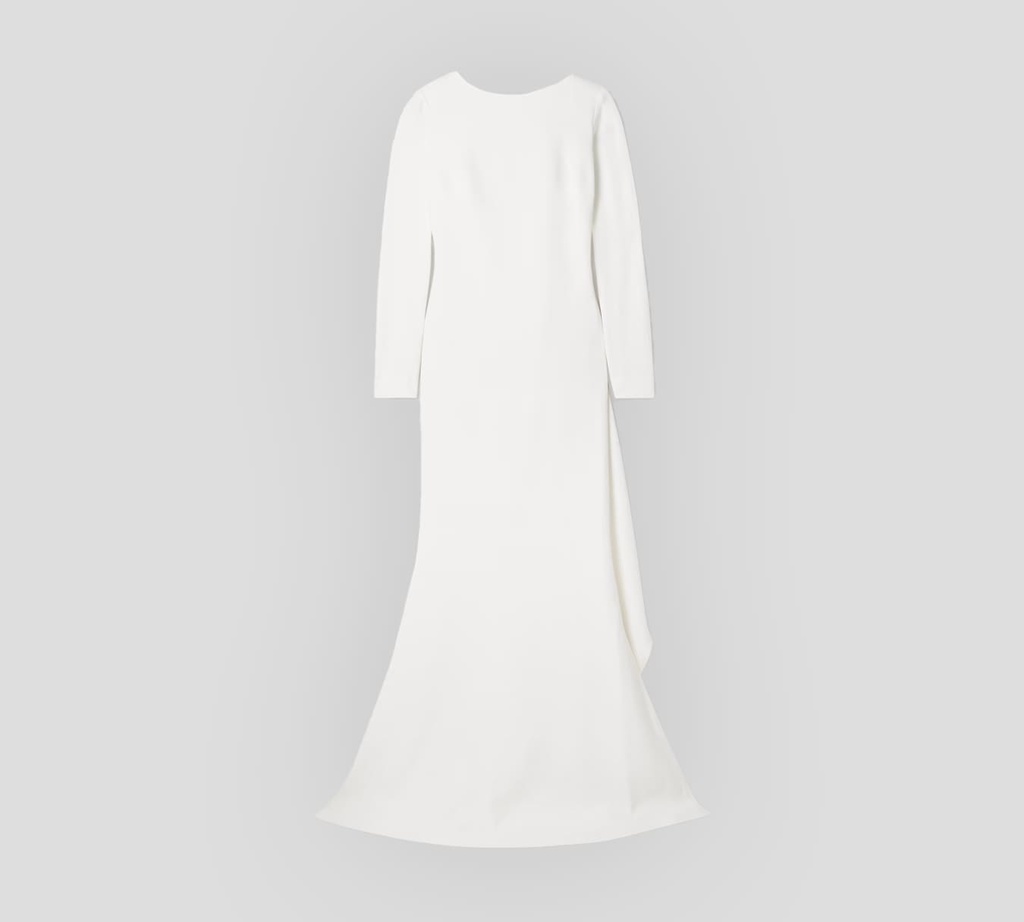 Elie Saab - VESTIDO OFF WHITE MANGA LARGA CON DRAPEADO EN LA ESPALDA