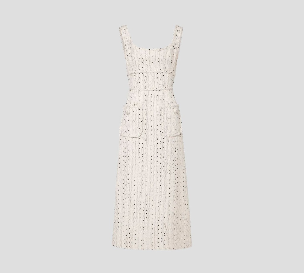 Elie Saab - VESTIDO MIDI TWEET OFF WHITE SIN MANGAS CON BOLSILLOS