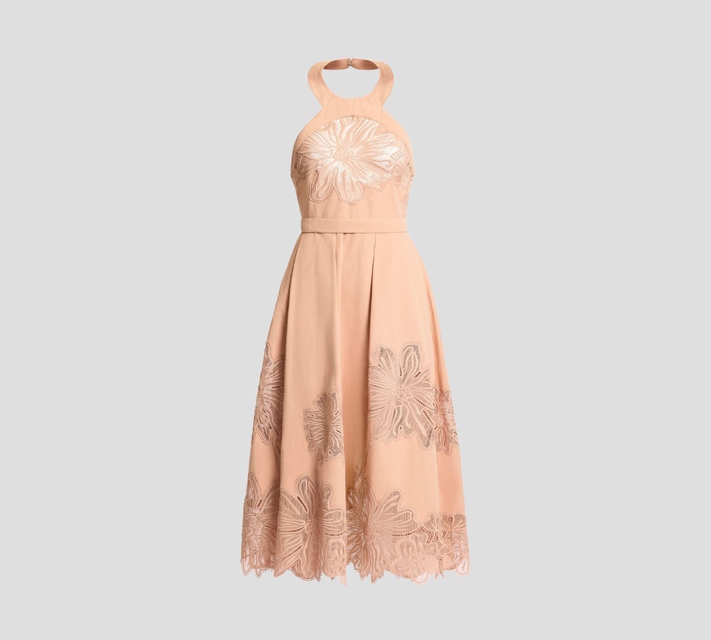 Elie Saab - VESTIDO MIDI DE GABARDINA CON FLORES BORDADAS