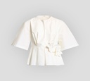 Elie Saab - BLUSA DE POPELINA OFF WHITE CON FLORES Y PLISADO