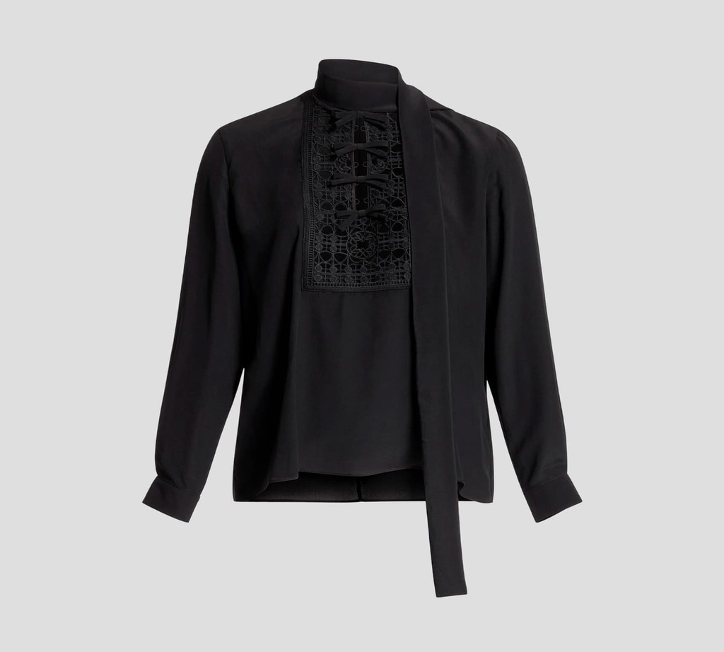 Elie Saab - BLUSA DE SEDA CON BORDADO EN EL PECHO Y LAZOS