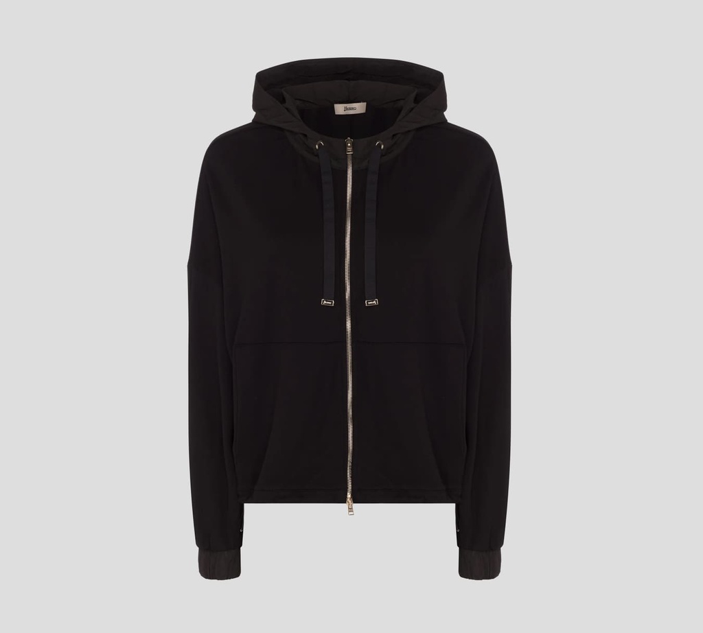 Herno - SWEATER CON HODDIE CON MIX DE TELA IMPERMEABLE Y PUNTO DE PIQUÉ