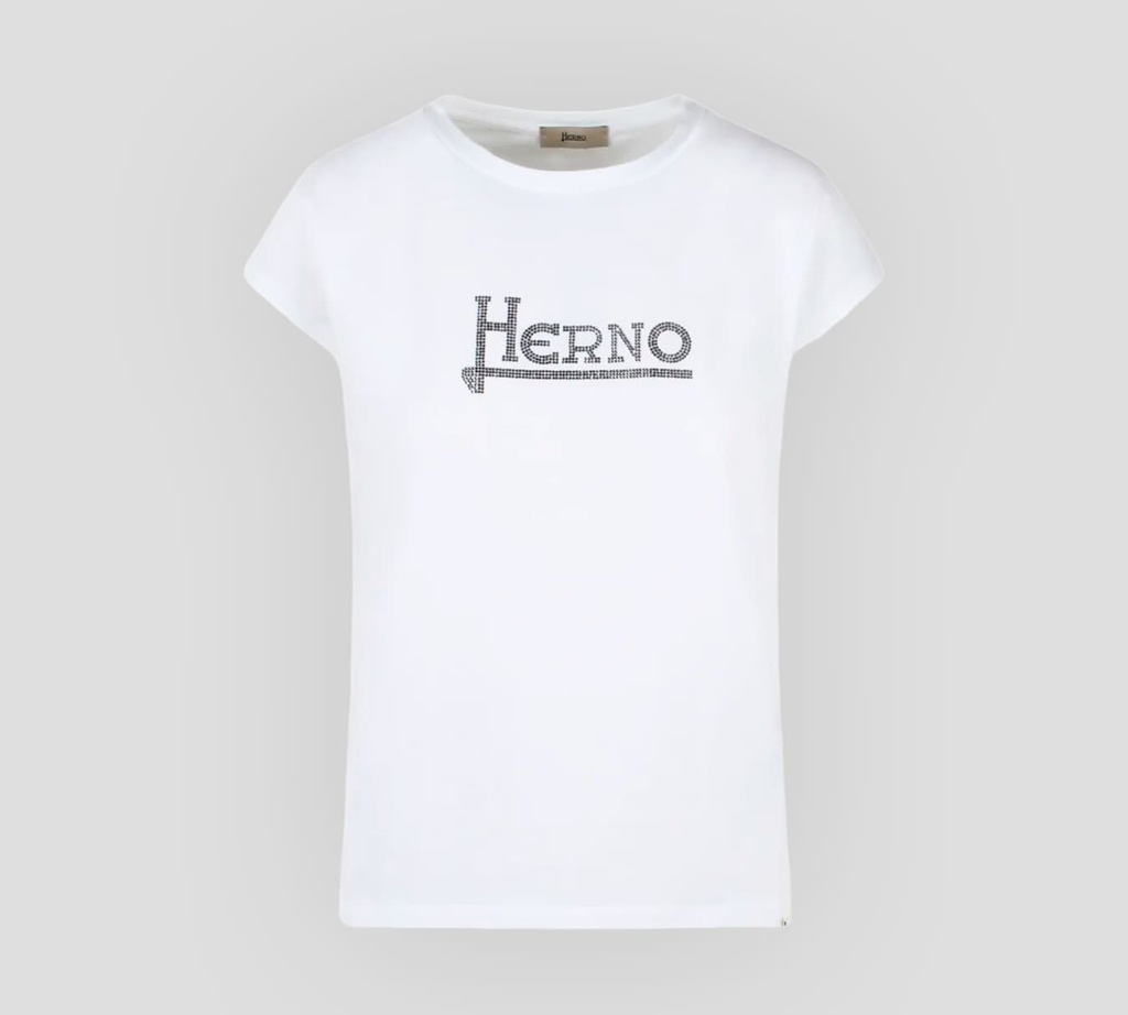 Herno - FRANELA CUELLO REDONDO CON LOGO EN PEDRERÍA