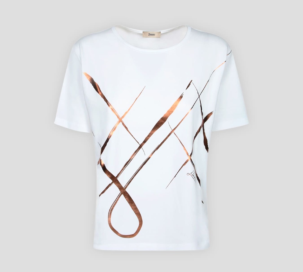 Herno - FRANELA CUELLO REDONDO CON ESTAMPADO DE LINEAS 