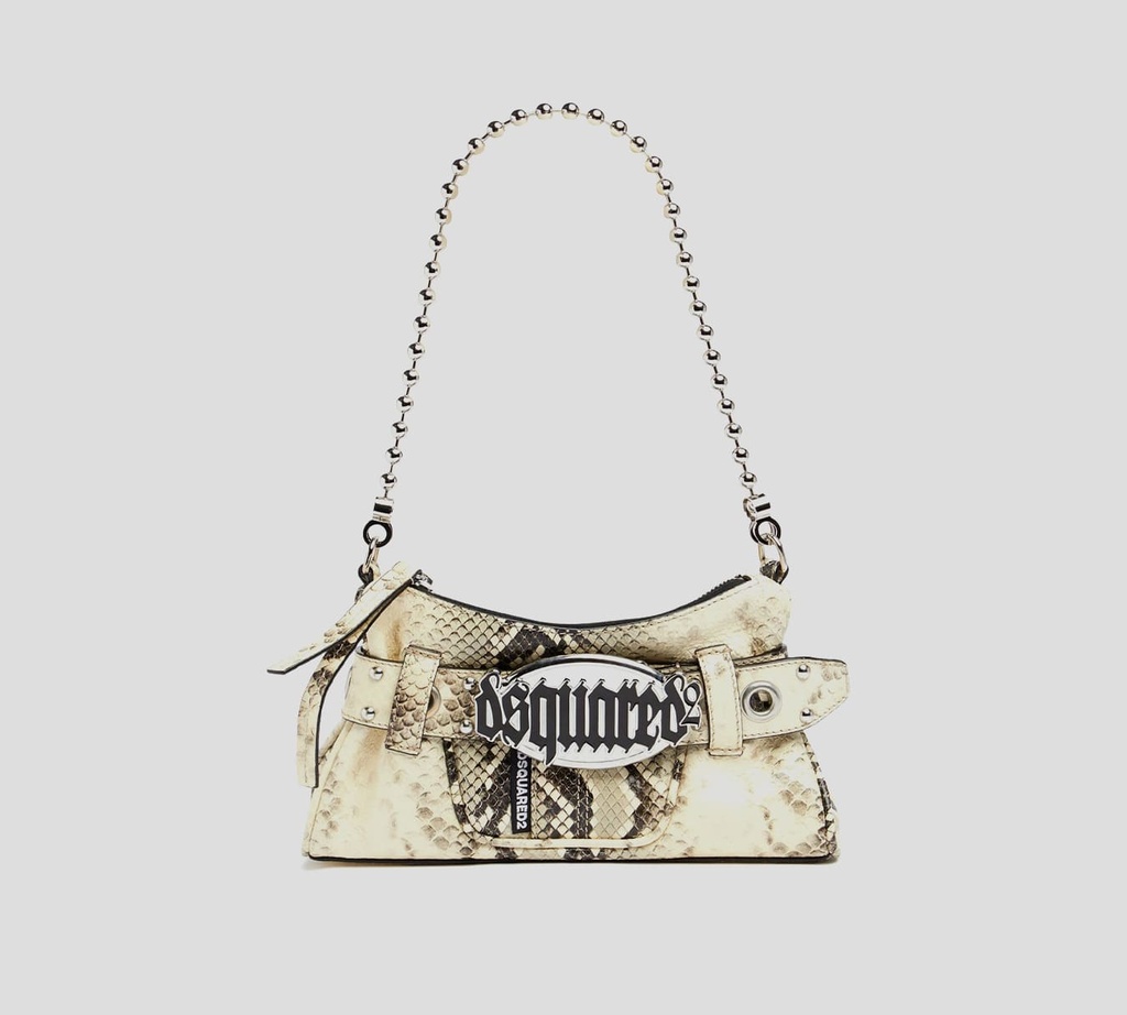 Dsquared2 Icon - CARTERA PEQUEÑA BEIGE DE PIEL DE SERPIENTE CON CADENA