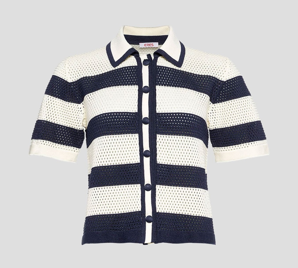 Eres - BLUSA DE TEJIDO ABIERTO MANGA CORTA ABOTONADA AL FRENTE