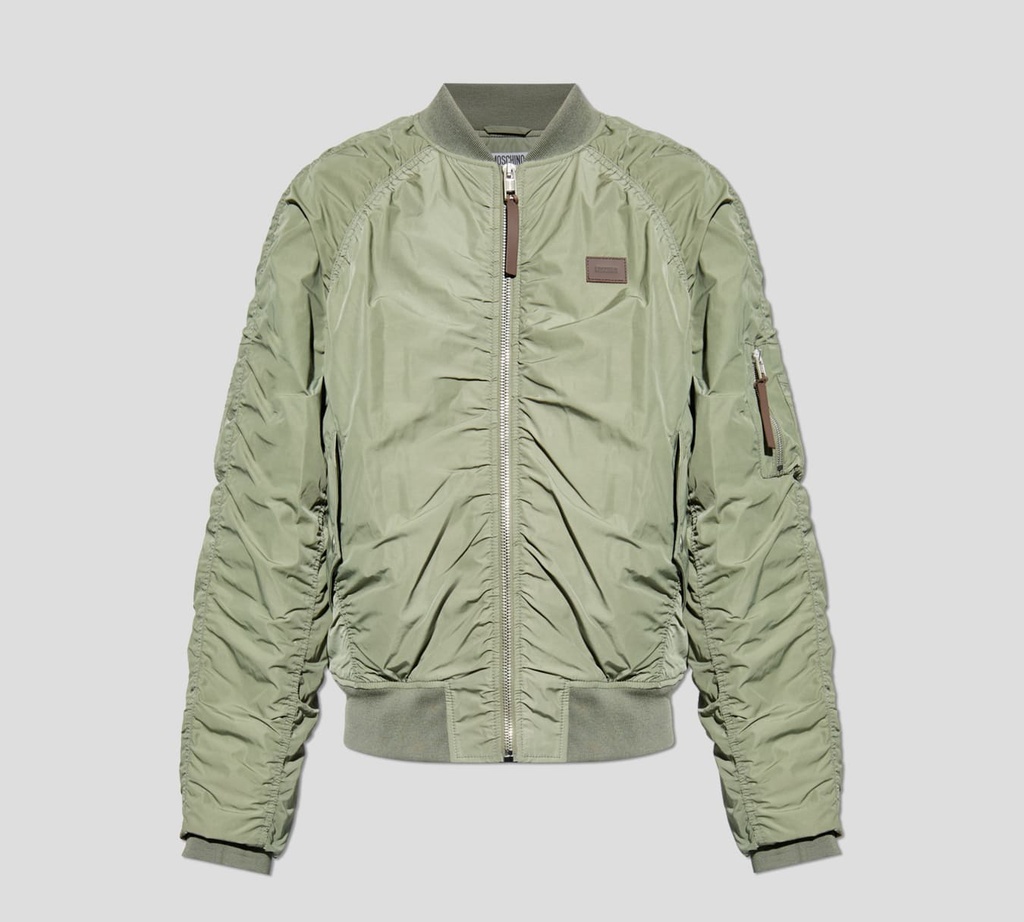 Moschino - CHAQUETA BOMBER IMPERMEABLE CON CIERRE FRONTAL Y DETALLES EN CUERO