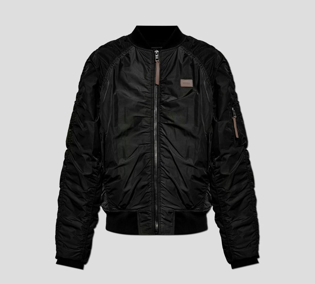 Moschino - CHAQUETA BOMBER IMPERMEABLE CON CIERRE FRONTAL Y DETALLES EN CUERO