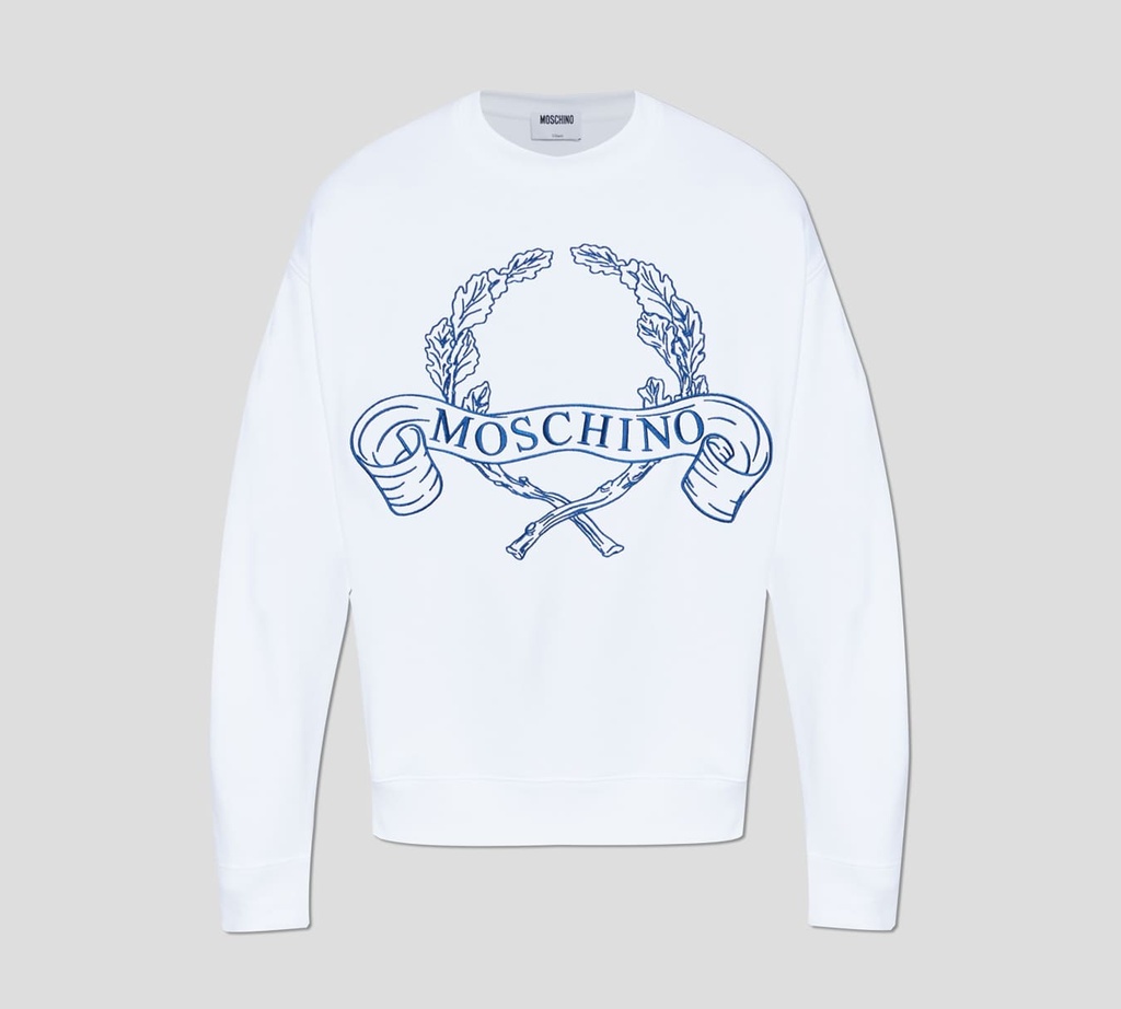 Moschino - SWEATER CLÁSICO CUELLO REDONDO CON CORONA DE LAUREL BORDADA EN EL PECHO