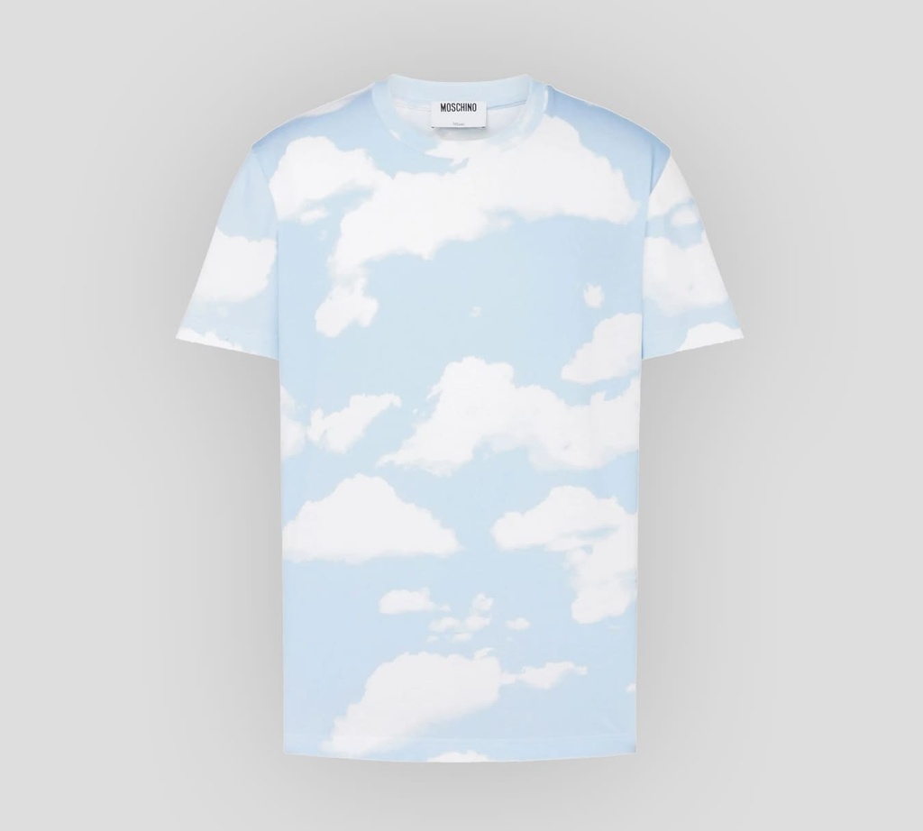 Moschino - FRANELA CUELLO REDONDO CON ESTAMPADO DE NUBES