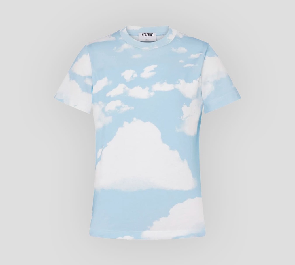 Moschino - FRANELA CUELLO REDONDO CON ESTAMPADO DE NUBES