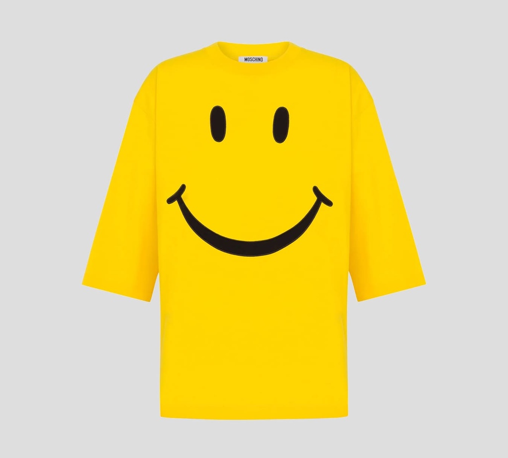 Moschino - FRANELA CUELLO REDONDO CON ESTAMPADO DE CARITA FELIZ