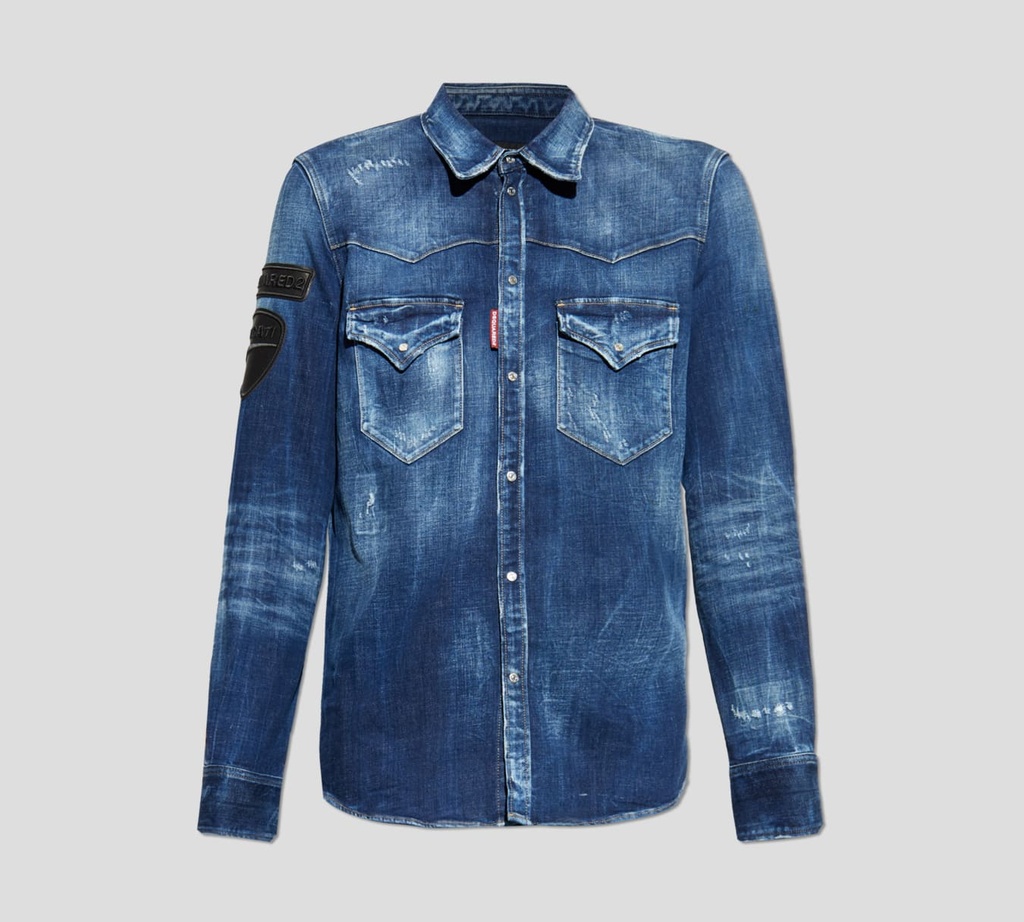 Dsquared2 x Ducati - CAMISA MANGA LARGA DENIM CON RASGADURAS 