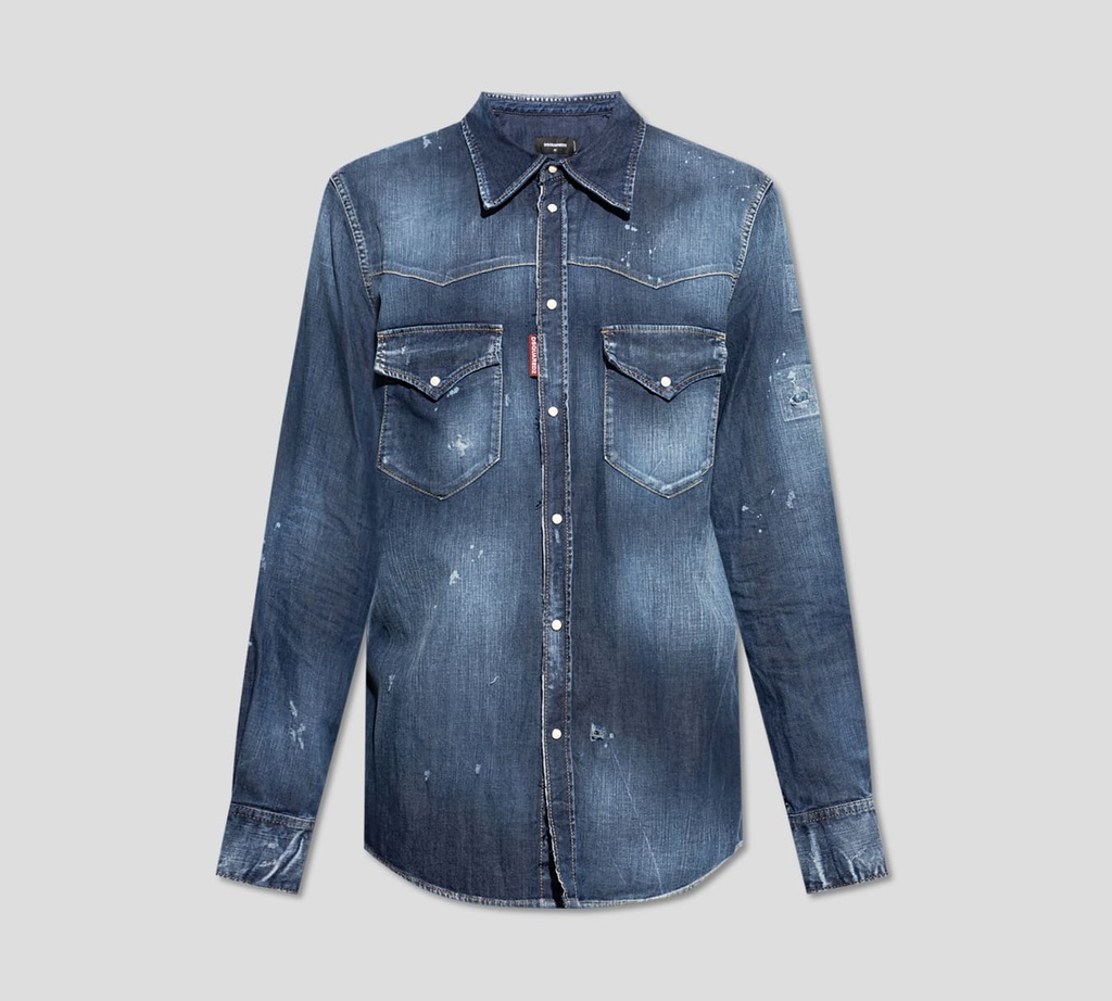Dsquared2 - CAMISA MANGA LARGA EN DENIM CON RASGADURAS Y BOLSILLOS FRONTALES