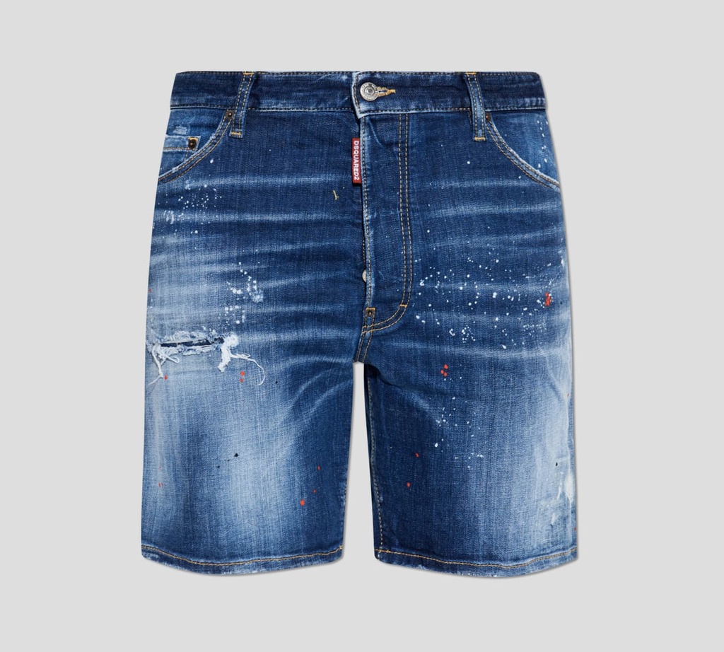 Dsquared2 - BERMUDA DE JEAN CON SALPICADO DE PINTURA Y RASGADURAS