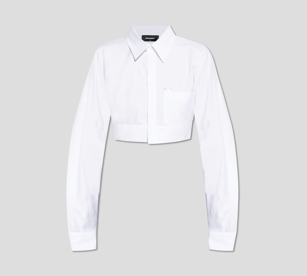 Dsquared2 - CAMISA CROP TOP BLANCA CON BOLSILLO FRONTAL