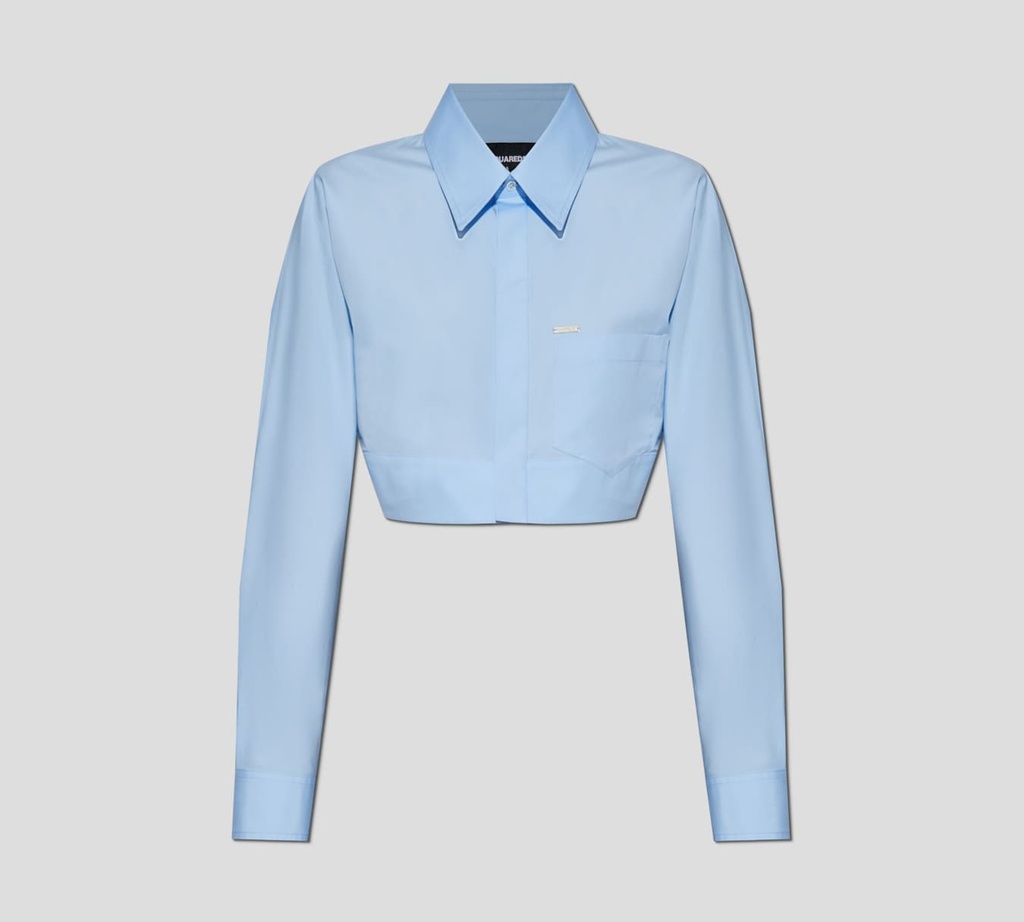 Dsquared2 - CAMISA CROP TOP AZUL CON BOLSILLO FRONTAL