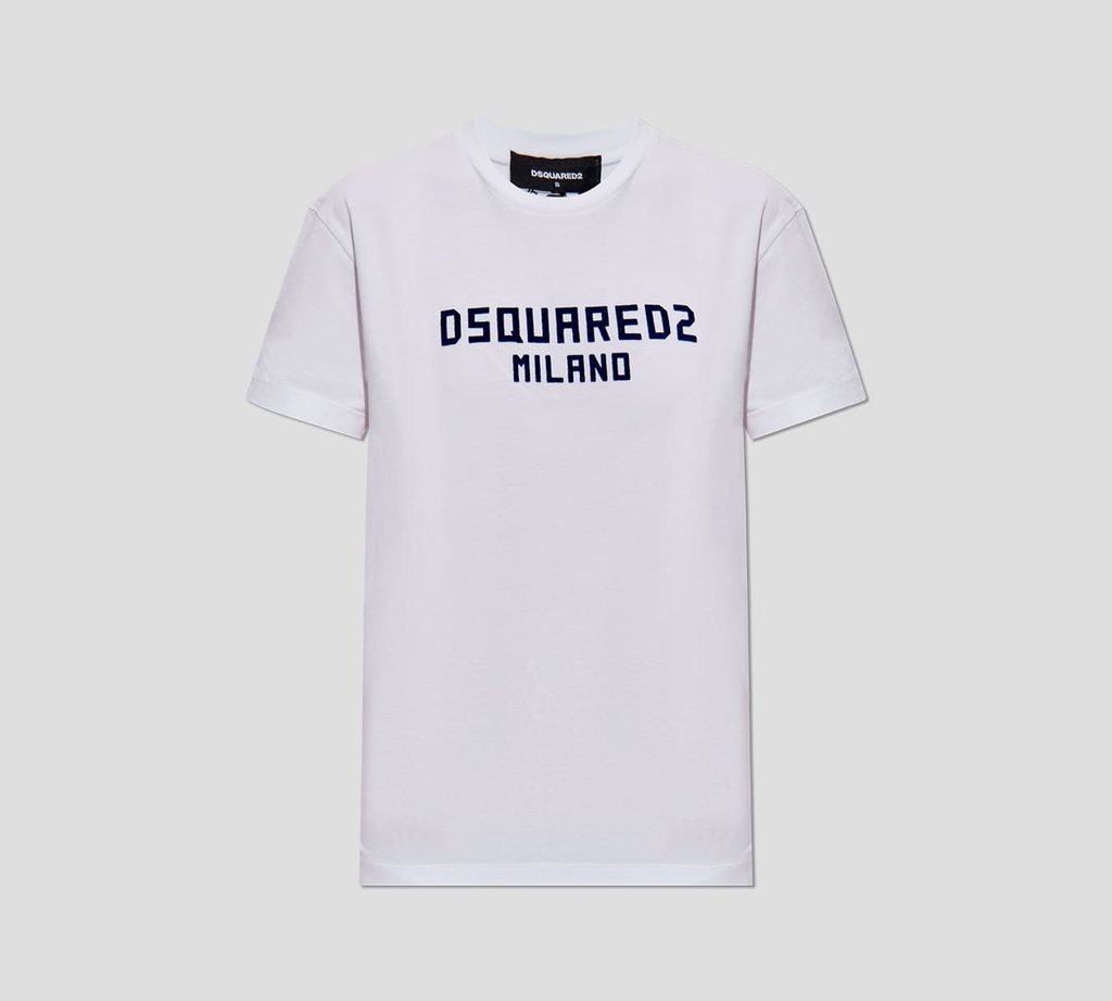 Dsquared2 - FRANELA BLANCA CUELLO REDONDO CON LOGO EN RELIEVE TEXTURIZADO EN GAMUZA
