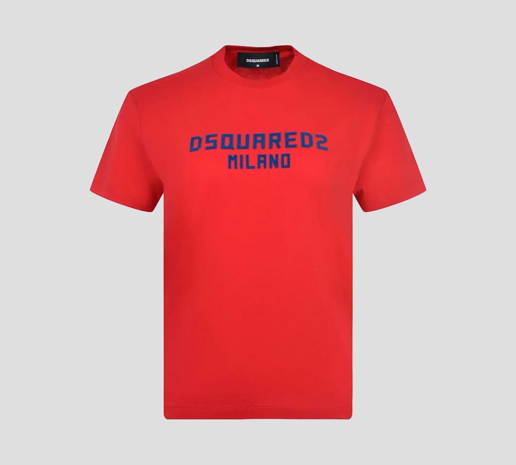 Dsquared2 - FRANELA ROJA CUELLO REDONDO CON LOGO EN RELIEVE TEXTURIZADO EN GAMUZA