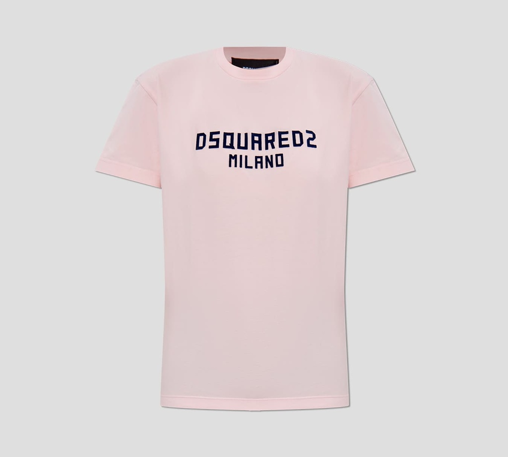 Dsquared2 - FRANELA ROSADA CUELLO REDONDO CON LOGO EN RELIEVE TEXTURIZADO EN GAMUZA