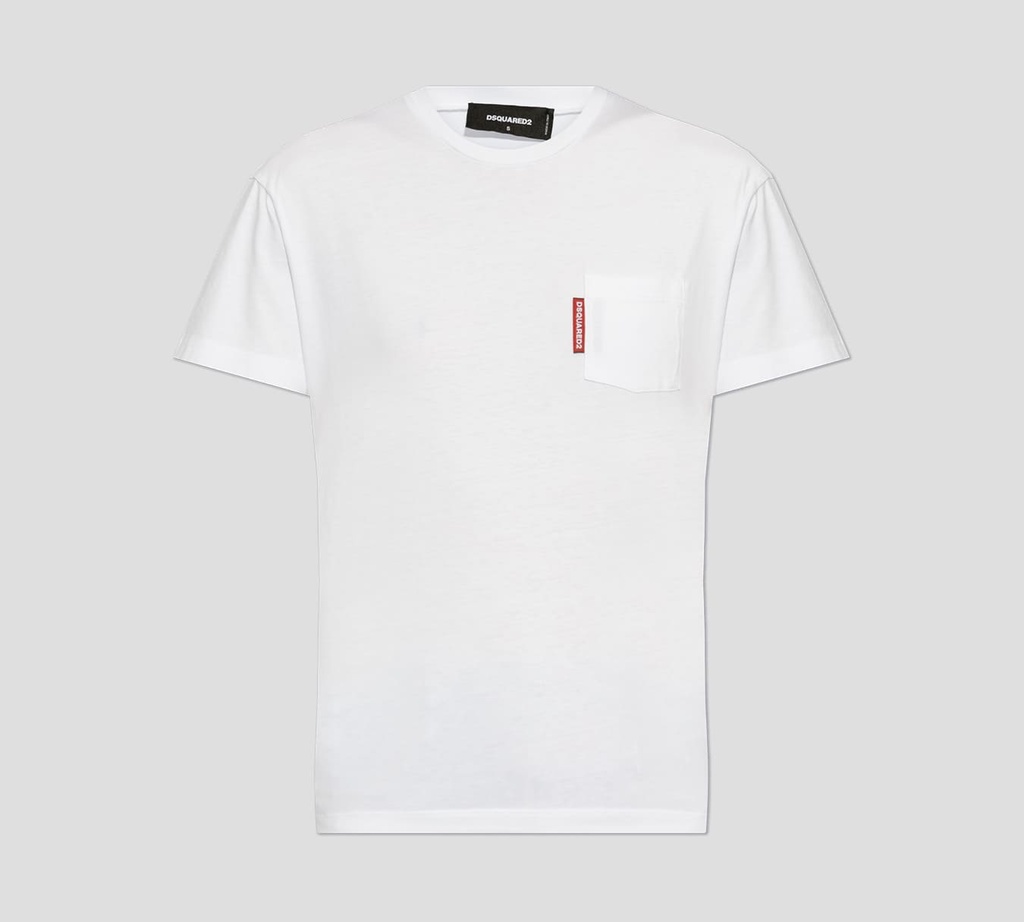 Dsquared2 - FRANELA BLANCA CUELLO REDONDO CON BOLSILLO UNICO FRONTAL